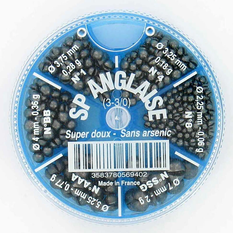 Plomb Pêche à L'anglaise BOITE 6 CASES FENDU GB 2 Plomb Pêche à L'anglaise BOITE 6 CASES FENDU GB